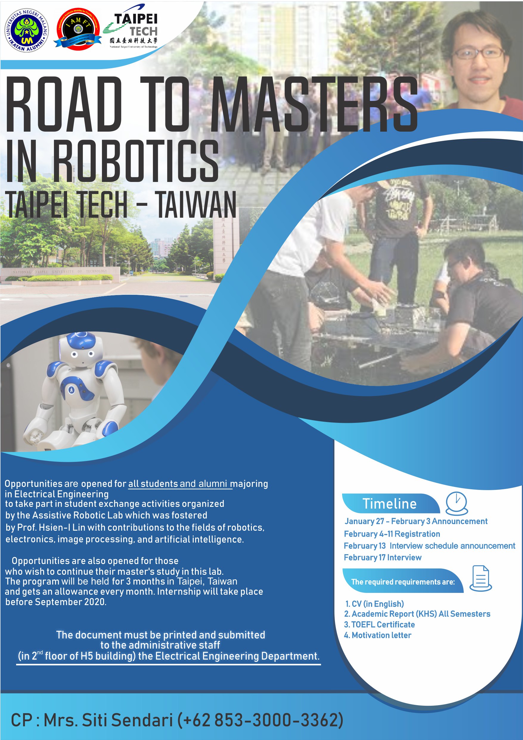 Kesempatan Mengikuti Road to Master in Robotics, Taipei Tech – Taiwan