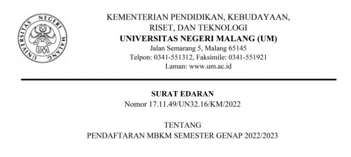 Surat Edaran Pendaftaran MBKM Semester Genap 2022/2023